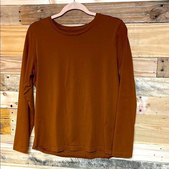 Lands’ End Size Med Petite Brown Crewneck Long Sleeve Soft Relaxed Fit T-Shirt - Picture 1 of 6